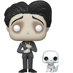 Figura de Victor y Scraps realizada en vinilo perteneciente a la línea Pop! de Funko. La figura tiene una altura aproximada de 10 cm., y está basada en la película de La Novia Cadaver. 