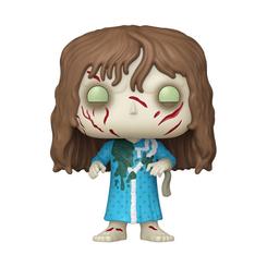 Impacto puro de cine de terror en tu vitrina: la Figura POP El Exorcista Regan MacNeil recrea con precisión la mirada verdosa, las cicatrices y el camisón azul del personaje, un the exorcist 