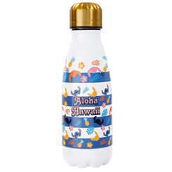 Botella de agua de Aloha Hawaii. Disfruta de tu bebida preferida con la botella de Lilo y Stitch. La botella está realizada en metal y tiene una capacidad aproximada de 500 ml.