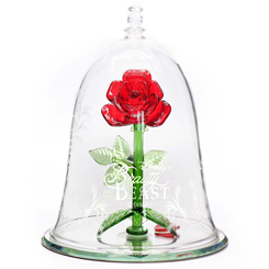 Adéntrate en el encanto eterno de La Bella y la Bestia con esta exquisita réplica de la cúpula de la Rosa Encantada deluxe. Inspirada en el clásico de Disney, esta hermosa pieza está cuidadosamente elaborada en vidrio transparente, rojo y verde