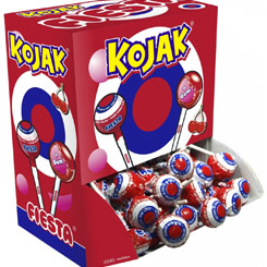 Caja de 100 unidades de Kojak de Cereza. Disfruta de los famosos Kojak Cereza, el caramelo más entrañable de la casa Fiesta, con un delicioso e inigualable sabor a cereza.