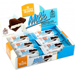 Caja de 24 unidades de Trapamilk, el snack de chocolate extrafino con relleno de leche. Es tierno y sabroso, y una elección ideal para los más peques y los no tan peques.