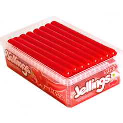 Caja de 60 unidades de las deliciosas Jellings de Cereza de la casa Fiesta. Disfruta con este gel dulce con riquísimo sabor de cereza. Disfruta de tu película o serie preferida con estos deliciosos regalices. 