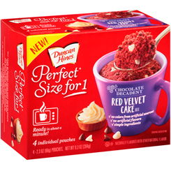 Mezcla para hacer un delicioso postre individual de Red Velvet. Sólo necesitas agregar agua u otro liquido como leche o café, mézclalo y caliéntalo en el microondas durante aproximadamente un minuto y disfruta de este delicioso postre.