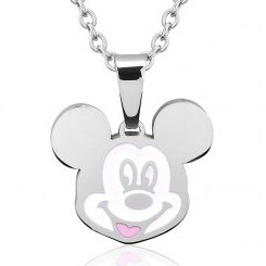 Precioso colgante oficial con la silueta de Mickey Mouse. Este precioso colgante está fabricando en acero inoxidable y tiene unas dimensión aproximada de 16 mm., la cadena tiene una longitud ajustable de 40 cm., 