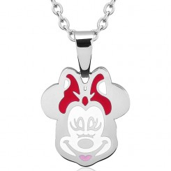 Precioso colgante oficial con la silueta de Minnie Mouse. Este precioso colgante está fabricando en acero inoxidable y tiene unas dimensión aproximada de 16 mm., la cadena tiene una longitud ajustable de 40 cm