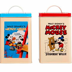 Set de 3 botes de cocina con posters de los clásicos de Mickey Mouse. Estos preciosos botes metálicos tienen unas dimensiones aproximadas de 11 x 17 x 22 cm., 