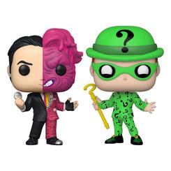 Atrapa a tus villanos favoritos de Gotham con el dúo dinámico de Batman Forever en un único y asombroso paquete de figuras de vinilo POP! Heroes. Prepárate para la acción con Two-Face y The Riddler