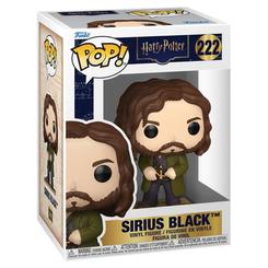 Figura Funko POP de Sirius Black del universo Harry Potter, fabricada en vinilo y numerada como 222. Representa al personaje con cabello largo, barba y chaqueta verde.