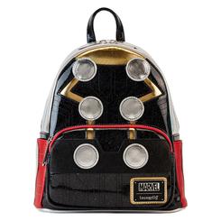 La fuerza de Asgard se plasma en cada costura con esta mochila Loungefly Marvel Metallic Thor Cosplay de 26 cm, forrada en cuero vegano (poliuretano) que combina un acabado metálico negro con reflejos dorados