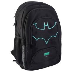 Un aliado oscuro y funcional llega a tu día a día con esta mochila de 30 × 46 × (18 + 2,5) cm inspirada en el universo DC Comics y protagonizada por el emblemático logo de Batman en bordado turquesa que brilla al mínimo reflejo de luz.