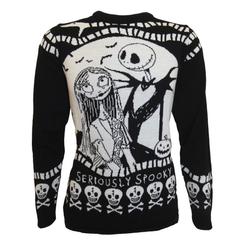 Precioso jersey de Navidad de Jack Skellington y Sally basado en la película de Nightmare Before Christmas. Este simpático suéter está realizado en 100% acrílico. Pon un toque de magia