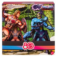 Poder retro en tus manos con el pack He-Man Skeletor que celebra el legado de Mattel 80 aniversario: dos figuras articuladas de 14 cm inspiradas en la línea Masters of the Universe Origins, 