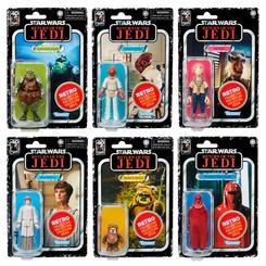 Revive la nostalgia del Episodio?VI con este set de seis figuras retro de El Retorno del Jedi, fielmente recreadas en plástico de 9,5?cm de altura y emboscadas en su icónica estética Kenner de los años?80. 