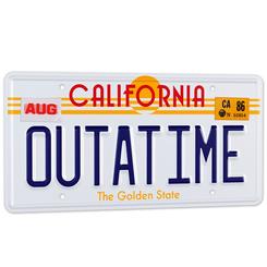 Réplica de la placa del coche-máquina del tiempo DeLorean de Doc Brown de la película “Regreso al Futuro”, escala 1:1 con unas medidas aproximadas de 33 x 16 cm,