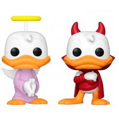 Contraste perfecto entre halo y cuernos en una misma vitrina. El Blister 2 Figuras POP de Disney reúne a Donald Duck en sus versiones Ángel y Diablo en un pack exclusivo de convención (Wondrous 2022)