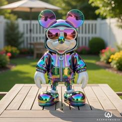 Una pieza que parece salida de una galería de arte urbano y, aun así, mantiene el icono Disney intacto: la figura Mickey grande con acabado electroplating convierte cualquier estantería en un punto focal inmediato