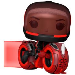 Luces de neón y velocidad digital en tu estantería con la Figura POP Rides Disney Tron Ares: Athena with Light Cycle. Este coleccionable oficial de vinilo Funko POP captura a Athena pilotando su inconfundible moto de luz 