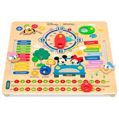 Aprender con Mickey se vuelve un juego brillante: este calendario educativo Disney reúne un reloj educativo madera con agujas móviles y un tablero visual donde niñas y niños marcan días de la semana,