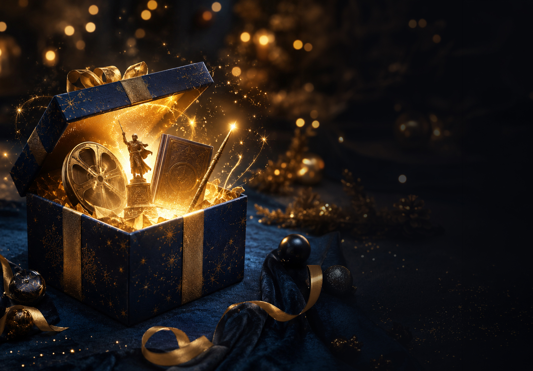 Regalo navideño iluminado con elementos inspirados en el cine, la fantasía y el coleccionismo