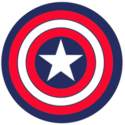 Divertida alfombra redonda inspirada en el escudo del Capitán América, ideal para decorar tu rincón preferido, da un toque de cine a tu habitación. Medidas aproximadas de 80 cm