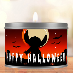 Vela perfumada Disney Stitch "Happy Halloween"  en cera 100% vegetal. Las notas olfativas de la vela perfumada Happy Halloween con la efigie del héroe ultra travieso que es Stitch,