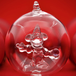 Adorno de Navidad Mickey como aprendiz de brujo basado en el clásico de Disney Fantasía. Esta obra de arte está realizada en vidrio de color transparente con la figura de Mickey. 