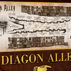 Espectacular placa a tamaño real del Mapa del Callejón Diagon realizado en madera. Esta placa del Callejón Diagon tiene unas dimensiones aproximadas de 43 x 28 cm.