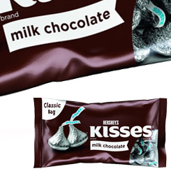 2 Bolsas Classic de Hershey Kisses Milk Chocolate 43 gr. Los mundialmente famosos bombones de Hershey. Los besos de Hershey son una especie de delicioso bombón de chocolate con leche con un relleno de chocolate nougat.