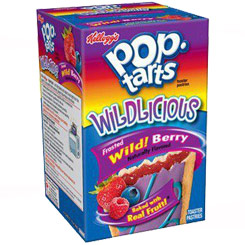 Paquete de Kellogg's Pop Tarts Frosted Wild Berry compuesto por 8 unidades 416 gr. rellenos de crema de frutas silvestres del bosque.