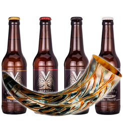 Pack Botellines Degustación Hidromiel Odín. Disfruta de tu bebida preferida con este precioso Cuerno para beber Vikingo y un pack de cuatro botellines diferentes de Hidromiel.
