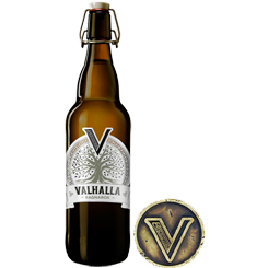 Pack Ragnarök Balder compuesto por una Botella de 75 cl de Valhalla Ragnarök y una Moneda del tesoro del Valhalla. La Botella de 75 cl de Valhalla Ragnarök: hidromiel semi dulce en una botella de edición limitada.