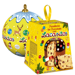 Delicioso Pack de Navidad de Lacasitos compuesto por dos Panettones y dos Bolas de Navidad. Decora tu árbol de navidad con las bolas de Navidad de Lacasitos. 