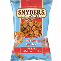 Pack de 2 Bolsas de American Snyders Peanut Butter. Mini Sandwiches de Pretzels con un espectacular relleno de Crema de Cacahuete.