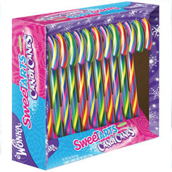 Caja de Wonka Seet Tarts Candy Canes de 170 gr., compuesta por 12 bastoncitos navideños de caramelo.
