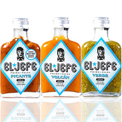 Pack 3 Salsas El Jefe Hot compuesta por un bote de Hot Sauce Volcán, un bote de Hot Sauce Verde y un bote de Hot Sauce Picante, los tres botes son de 100 ml. 