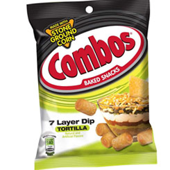 Pack de 2 Bolsas de 7 Layer Dip Tortilla Combos de 48,2 gr. con un delicioso relleno de Salsa de 7 Capas más comunes de la cocina Tex-Mex, que son los Figoles refitos, Guacamole, Crema Agria, Pico de Gallo...