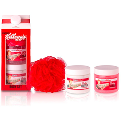 Set Kellogg's Vintage Body, precioso set de crema para el cuerpo de 200 ml., y exfoliante corporal de 200 ml., con aroma deliciosa cereza con una práctica esponja de cuerpo.