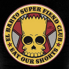 Cuidado! Camiseta El Barto Super Fiend Club, basada en la popular serie de Televisión de Los Simpson. Diviértete con esta camiseta de Los Simpson realizada en algodón 100%.