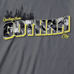 Camiseta oficial de Greeting From Gotham City basada en el popular personaje de DC Comics. Esta preciosa camiseta basada en la ciudad de Batman está realizada en 100% Algodón, 