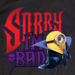 Simpática camiseta de Stuart disfrazado con la leyenda “Sorry I’m Bad”. Diviértete con esta camiseta de Stuart uno de los más juguetones Minions, producto oficial de Universal basado en la película Minions.