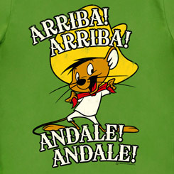 Camiseta Arriba! Arriba! Andale! Andale! basada en el famoso personaje de los Looney Tunes Speedy Gonzalez. Disfruta con esta camiseta de "el ratón más veloz de todo México", 