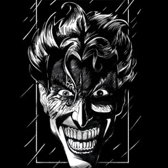 Camiseta del Joker con la lluvia de fondo. La camiseta está inspirada en uno de los más famosos villanos del Caballero Oscuro (The Dark Knight). Todo un artículo de culto para los seguidores del hombre murciélago.