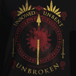Camiseta Oficial Unbroken basada en la serie de Televisión de Juego de Tronos. Disfruta con esta camiseta de la Casa Martell con la leyenda Unbowed – Unbent - Unbroken. 