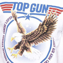 Camiseta con el emblema de la famosa película Top Gun: Ídolos del aire del año 1986 interpretada por Tom Cruise y dirigida por Tony Scott. 