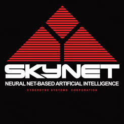 Camiseta con el logo de Skynet Cyberdine Systems. Skynet es el nombre que recibe la inteligencia artificial que lidera al ejército de las máquinas en la saga de Terminator.