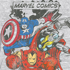 Camiseta con los personajes de Thor, Iron Man y El Capitán América de Marvel Comics. La camiseta está basada en los legendarios comics de Los Vengadores de Marvel.