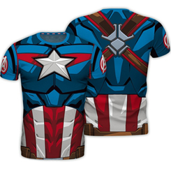 Camiseta oficial del uniforme del Capitán América, esta preciosa camiseta está realizada en 100% poliéster y con una calidad de 185g / m²