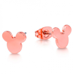 Pendientes con la simpática silueta de la cabeza con las orejitas del famoso Mickey Mouse. Disfruta estos preciosos pendientes plateados en oro rosa de 14k con un acabado brillante. 