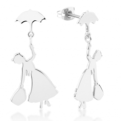 Pendientes con la silueta de Mary Poppins. Llévate contigo a esta niñera prácticamente perfecta con estos encantadores pendientes de Mary Poppins. El diseño, bañado en oro blanco de 14 quilates,